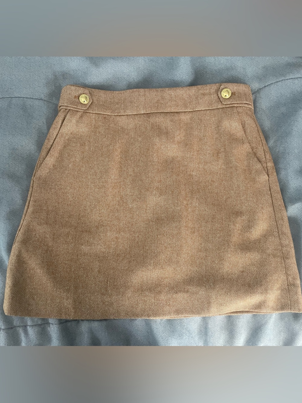 JCrew Factory Camel Mini Skirt with Gold Buttons - Size 10